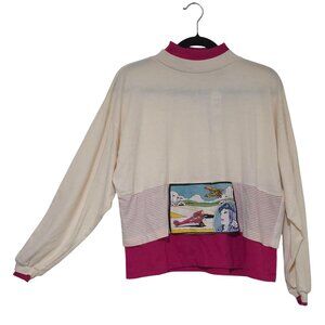 Womens 90s Pink Shirt Medium Long Layered Graphic Patch Retro Auth New Tag Prepp
